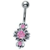 Piercing nombril vintage zircones roses (D196)