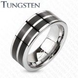 Bague en tungstène 24 - Deux lignes noires