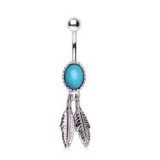 Piercing nombril pierre semi-précieuse 34 - Deux plumes
