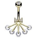 Piercing nombril plaqué-or 165 - Noeud papillon 6 zircones