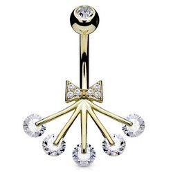 Piercing nombril plaqué-or 165 - Noeud papillon 6 zircones