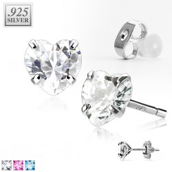 Stud argent 40 - Zircone coeur transparent