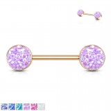 Piercing téton barbell 95 - Gold-ip rose druzy stone