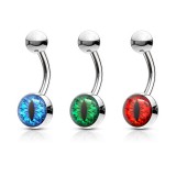Piercing nombril logo oeil de reptile psychédélique