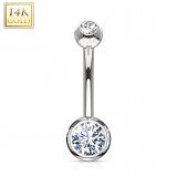 Piercing nombril or 14K 18 - Blanc double zircone