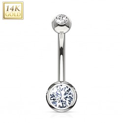 Piercing nombril or 14K 18 - Blanc double zircone