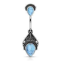 Piercing nombril pierre semi-précieuse 37 - Haut et bas turquoise