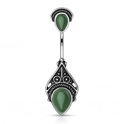Piercing nombril pierre semi-précieuse 37 - Haut et bas aventurine jade