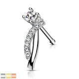 Piercing nez droit 0.8mm 03 - Boucle avec strass transparents