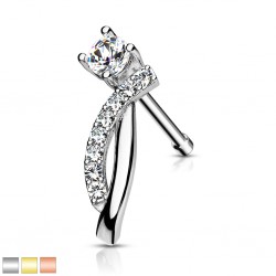Piercing nez droit 0.8mm 03 - Boucle avec strass transparents