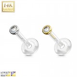 Piercing micro-labret PTFE OR-14k blanc ou jaune strass-in