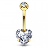 Piercing nombril plaqué-or 87 - Coeur zircone transparent