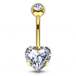 Piercing nombril plaqué-or 87 - Coeur zircone transparent