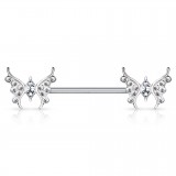 Piercing téton barbell 101 - Deux papillons strass transparents