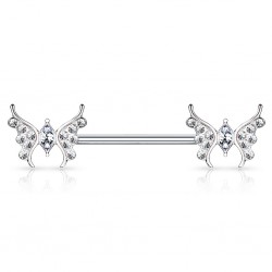 Piercing téton barbell 101 - Deux papillons strass transparents