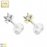 Piercing micro-labret PTFE OR-14k étoile cristal