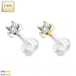 Piercing micro-labret PTFE OR-14k étoile cristal