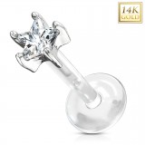 Piercing micro-labret PTFE OR-14k étoile cristal