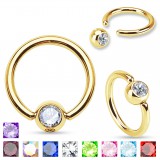Piercing anneau 1,6mm 32 - Plaqué-or strass