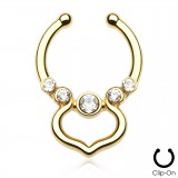 Faux-piercing septum PVD cinq strass bouclier (24)