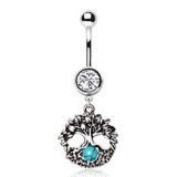 Piercing nombril arbre de vie gem turquoise (D28)