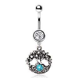 Piercing nombril arbre de vie gem turquoise (D28)