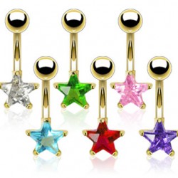 Piercing nombril plaqué-or 03 - Cristal étoile