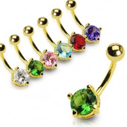 Piercing nombril plaqué-or 04 - Cristal rond