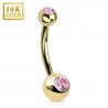 Piercing nombril or 14K 05 - Boules zircones roses
