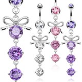 Piercing nombril noeud papillon 01 - Trois zircones