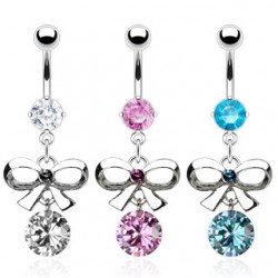 Piercing nombril noeud papillon 03 - Zircone rond pendant
