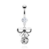 Piercing nombril noeud papillon 03 - Zircone rond pendant