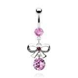 Piercing nombril noeud papillon 03 - Zircone rond pendant