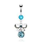 Piercing nombril noeud papillon 03 - Zircone rond pendant