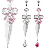 Piercing nombril noeud papillon 07 - Feuille et zircone rond