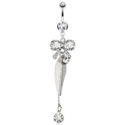 Piercing nombril noeud papillon 07 - Feuille et zircone rond