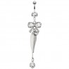 Piercing nombril noeud papillon avec feuille centrale et zircone ronde (07)