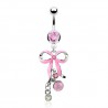 Piercing nombril noeud papillon 15 - Rose et blanc