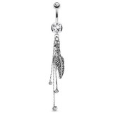 Piercing nombril plume 18 - Trois chainettes strass