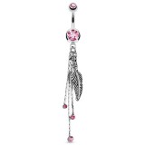 Piercing nombril plume 18 - Trois chainettes strass
