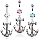 Piercing nombril ancre marine 01 - Corde trois strass