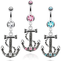 Piercing nombril ancre marine 01 - Corde trois strass