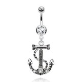 Piercing nombril ancre marine 01 - Corde trois strass