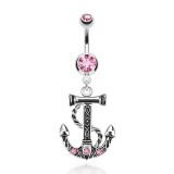Piercing nombril ancre marine 01 - Corde trois strass