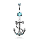 Piercing nombril ancre marine 01 - Corde trois strass