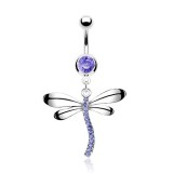 Piercing nombril libellule corps courbé strass (81)