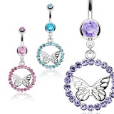 Piercing nombril papillon dans cercle de strass (47)