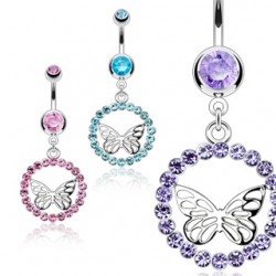 Piercing nombril papillon dans cercle de strass (47)