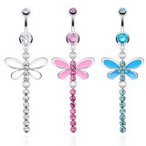 Piercing nombril libellule colorée ligne de strass (78)