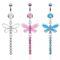 Piercing nombril libellule colorée ligne de strass (78)